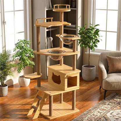 Mehrstöckiger Katzenbaum mit Hängematte